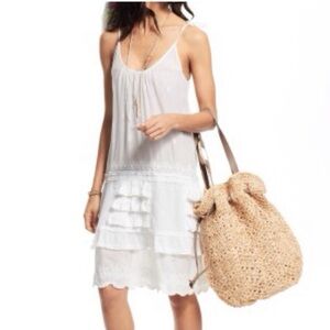 Calypso St. Barth White Vaise Embroidered Cotton Ruffled Tunic Dress, Small